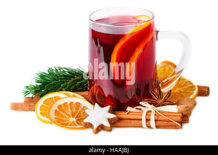 Mulled wine Christmas punch spices on white Stock Photo