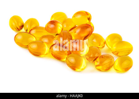 Vitamin E capsules on white closeup Stock Photo