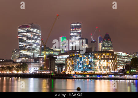 City of London at Night, one of the leading centers of global finance. Stock Photo