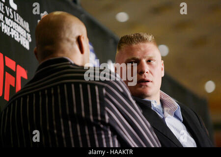 Randy Couture, left, and Brock Lesnar at the UFC 91press conference at the MGM Grand Hotel on November 13, 2008 in Las Vegas, NV. Francis Specker Stock Photo