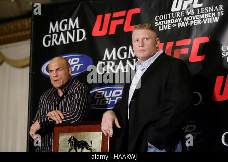 Randy Couture, left, and Brock Lesnar at the UFC 91press conference at the MGM Grand Hotel on November 13, 2008 in Las Vegas, NV. Francis Specker Stock Photo