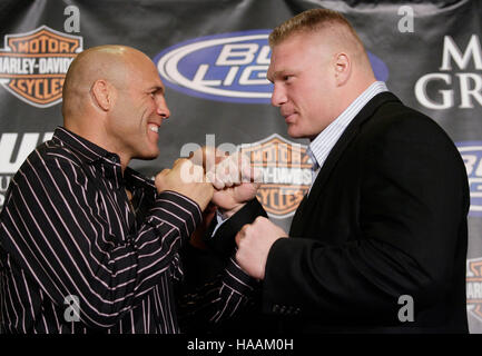 Randy Couture, left, and Brock Lesnar at the UFC 91press conference at the MGM Grand Hotel on November 13, 2008 in Las Vegas, NV. Francis Specker Stock Photo