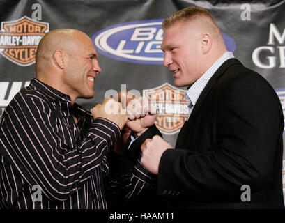 Randy Couture, left, and Brock Lesnar at the UFC 91press conference at the MGM Grand Hotel on November 13, 2008 in Las Vegas, NV. Francis Specker Stock Photo