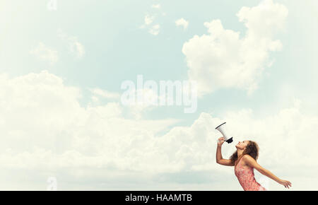 Girl making announcement Stock Photo