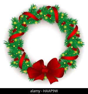 Christmas wreath with baubles and tree. Stock Vector
