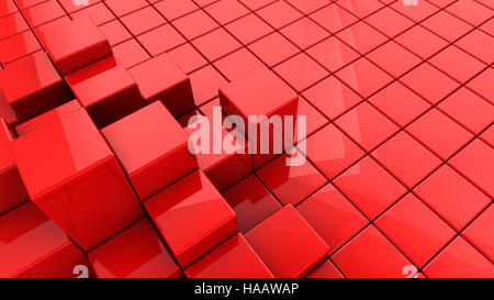 abstract 3d illustration of cubes background, red color Stock Photo