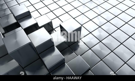 abstract 3d illustration of steel cubes background Stock Photo