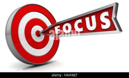 3d illustration of arrow with sign focus hit target Stock Photo