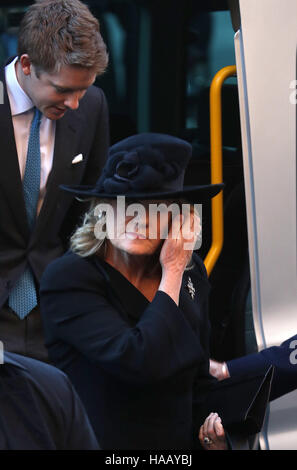 The 7th Duke of Westminster, Hugh Grosvenor and his mother Natalia Grosvenor, Duchess of Westminster, arriving for a memorial service to celebrate the life of the sixth Duke of Westminster at Chester Cathedral, Chester. Stock Photo