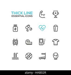 Sport Training - Thick Single Line Icons Set Stock Vector