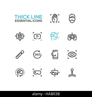 Virtual Reality - Thick Single Line Icons Set Stock Vector