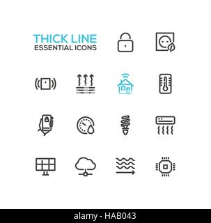 Smart House - Thick Single Line Icons Set Stock Vector