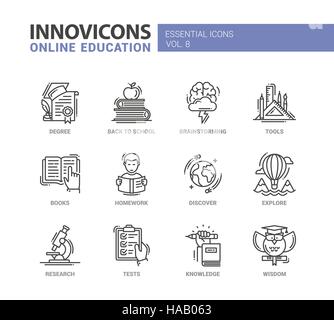 Online education line design icons set Stock Vector