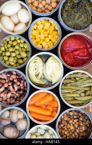 Tinned vegetables, beans and pulses pattern Stock Photo