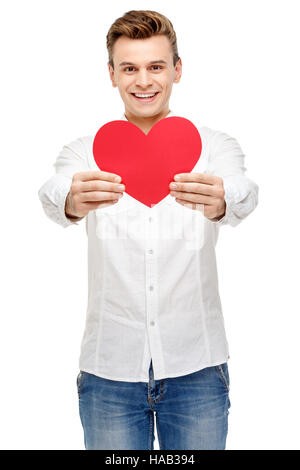 Man holding heart shaped greeting card Stock Photo