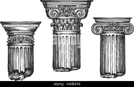 Hand drawn set architectural classical orders. Sketch vector illustration Stock Vector