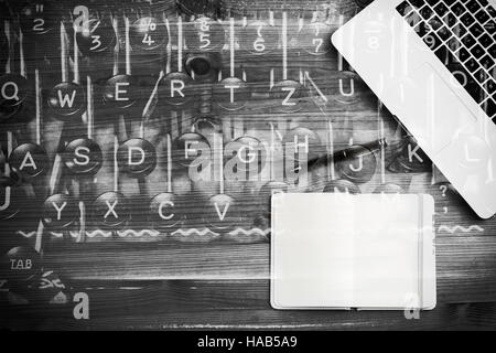 pc on wooden desk Stock Photo