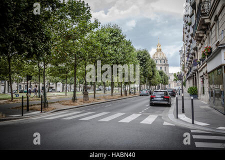 Paris Street scene with Les Invalides in the back. Stock Photo