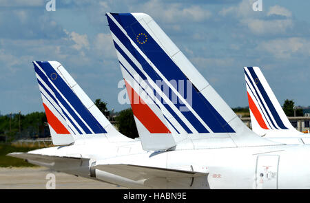 tails of Air France airplanes Roissy Charles-de-Gaulle International airport France Stock Photo