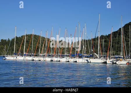 Sailing yachts in Nydri town, Lefkada island, Greece Stock Photo