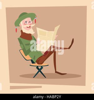 Farmer Senior Man Sit In Rocking Chair Agriculture Stock Vector