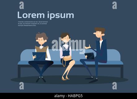 Business People Group Sitting On Coach Businessman Using Laptop Computer Office Stock Vector