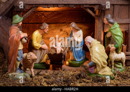 nativity scene with holy family in Bethlehem Stock Photo