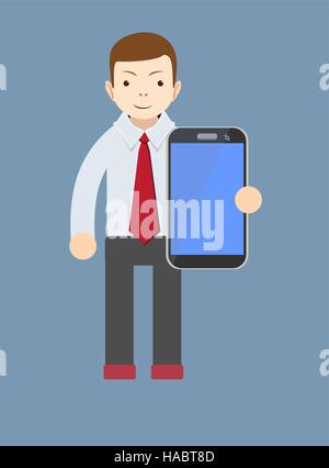 office worker showing a blank smart phone screen Stock Vector