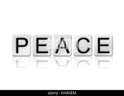 The word 'Peace' written in tile letters isolated on a white background. Stock Photo