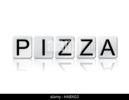 The word 'Pizza' written in tile letters isolated on a white background. Stock Photo