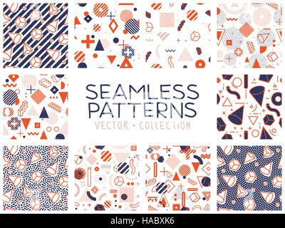 Geometric memphis seamless isolated patterns Stock Vector