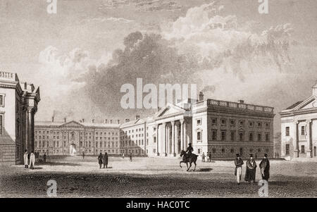 19th Century view of Parliament Square in Trinity College (TCD)  Dublin, Ireland Stock Photo