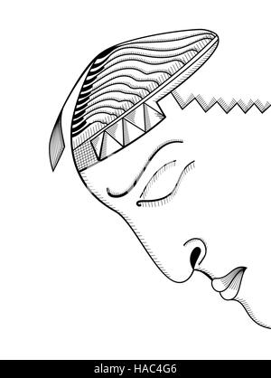 Hand drawing face. Abstract surreal vector template can use for posters cards, stickers, illustrations, t-shirt art, as decorative element. Stock Vector