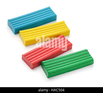 Four color modeling clay bricks isolated on white Stock Photo