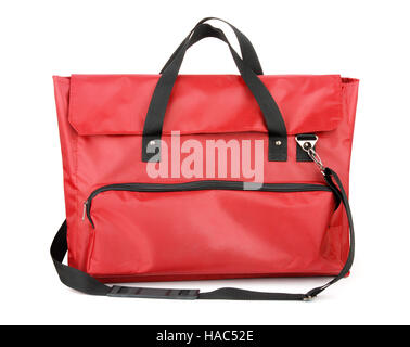 Red painter carrying bags isolated on white Stock Photo