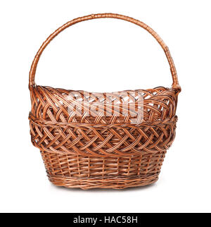 Front view of empty wicker basket isolated on white Stock Photo