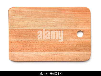 Top view of new wooden cutting board isolated on white Stock Photo