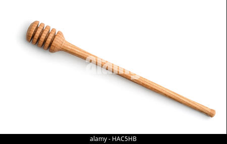 Top view of wooden honey dipper isolated on white Stock Photo