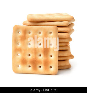 Stack of  soda crackers isolated on white Stock Photo