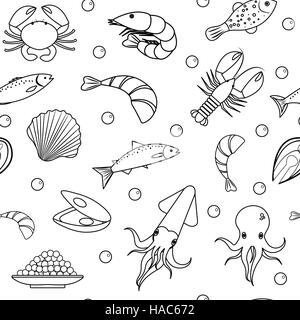 Sea life seamless pattern. Underwater endless background, texture. Hand drawing, sketch, line, doodle style. Vector illustration Stock Vector