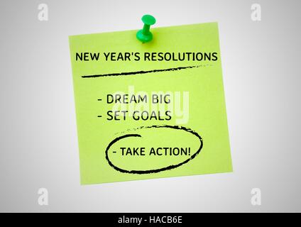 New year resolution goals written on sticky notes Stock Photo