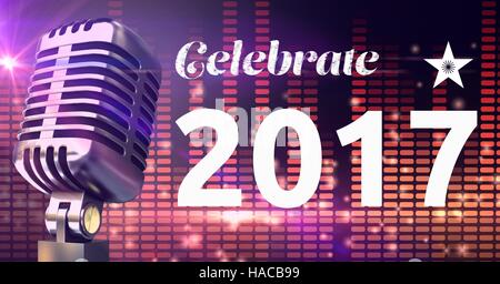 Digitally composite image 3D of 2017 new year message and microphone against equalizer background Stock Photo
