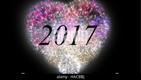 2017 against a composite image 3D of heart shape fireworks Stock Photo