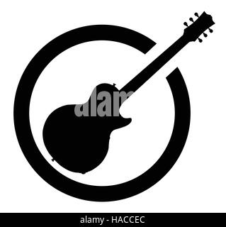 The definitive rock and roll guitar as as rubber ink stamp in black, isolated over a white background. Stock Vector