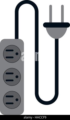 electric extension cord cable and plug three outlets Stock Vector