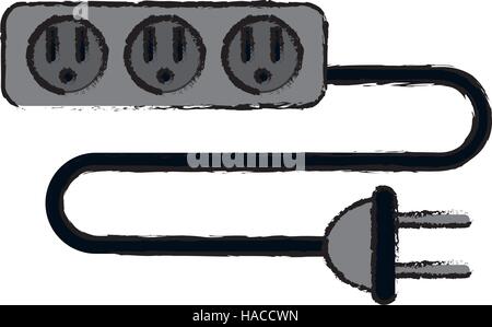 drawing electric extension cord cable and plug three outlets Stock Vector