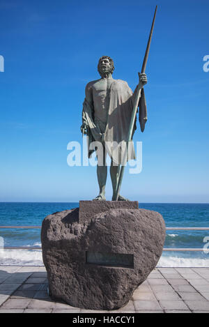 CANDELARIA, SPAIN - JANUARY 30: Sculpture of the guanche mencey Adjona on January 30, 2016  in the waterfront of Candelaria, Tenerife, Canary Islands, Stock Photo
