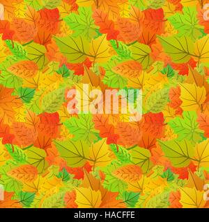 A lot of cute autumn leaves from different kind of trees, seamless pattern Stock Vector