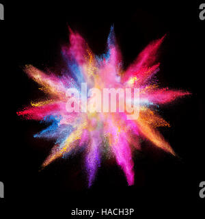 Colored powder explosion isolated on black background Stock Photo