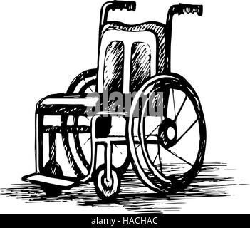 Wheelchair isolated on white background  sketch illustration. Stock Vector